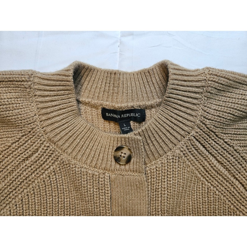 Banana Republic Womens Tan Shaker Rib Knit Balloon Sleeve Cardigan Sweater Large